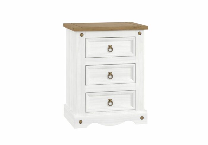 Core Corona 3 drawer bedside cabinet solid pine painted white-0