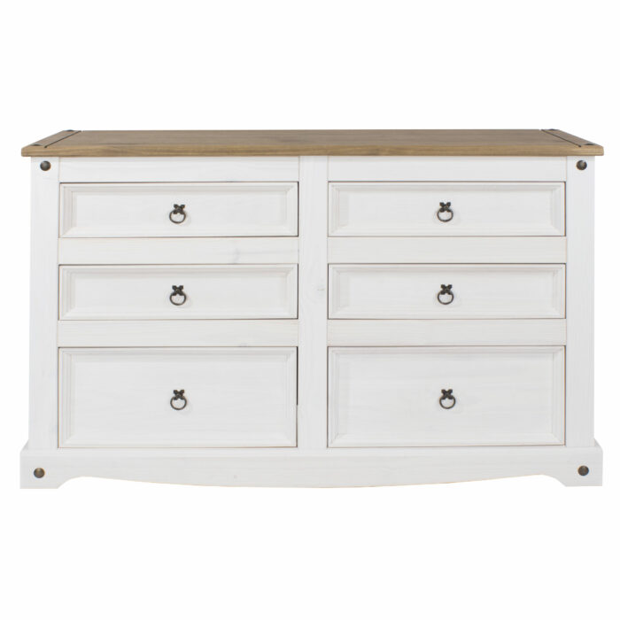 Core Corona 3+3 drawer wide chest solid pine painted white-23575