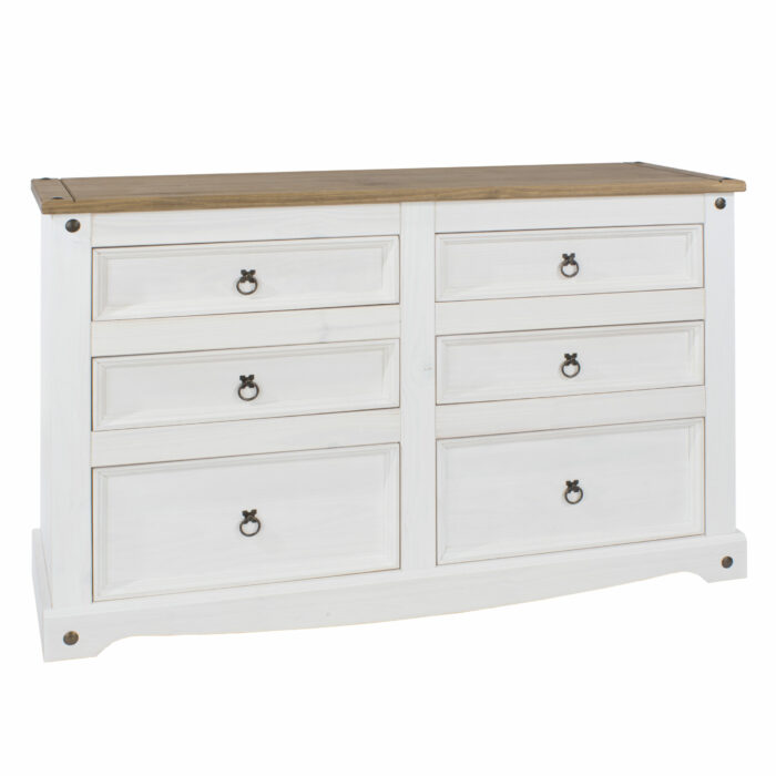 Core Corona 3+3 drawer wide chest solid pine painted white-0