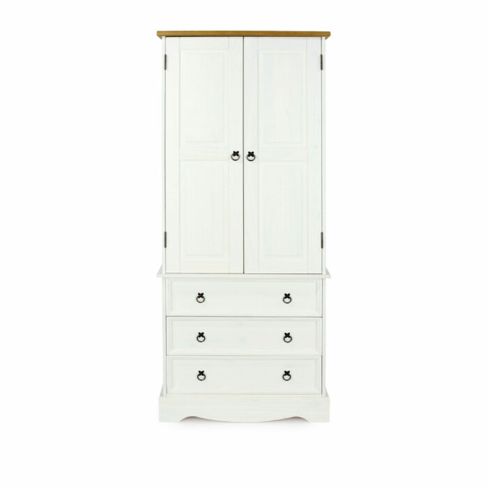 Core Corona 2 door, 3 drawer wardrobe solid pine painted white-23592