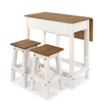 Core Corona breakfast drop leaf table & 2 stools SET in solid pine painted white-23627