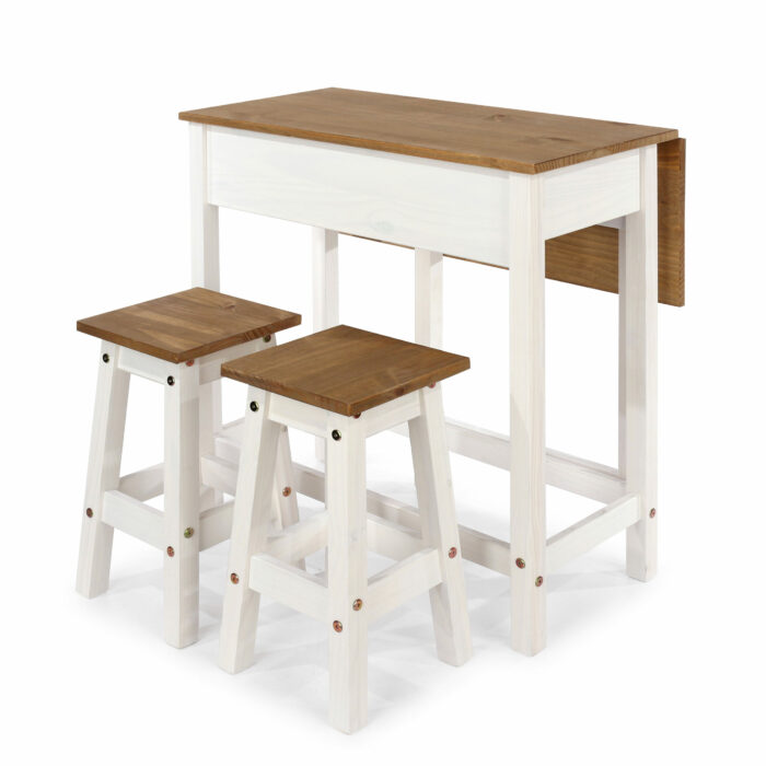 Core Corona breakfast drop leaf table & 2 stools SET in solid pine painted white-23627