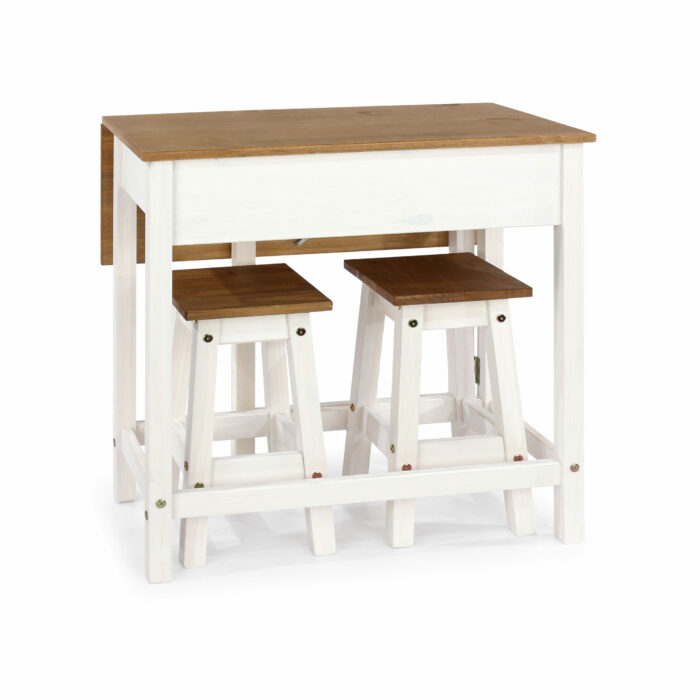 Core Corona breakfast drop leaf table & 2 stools SET in solid pine painted white-0
