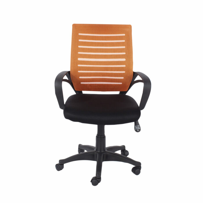 Core Loft study chair with arms, orange mesh back, black fabric seat & black base-24222