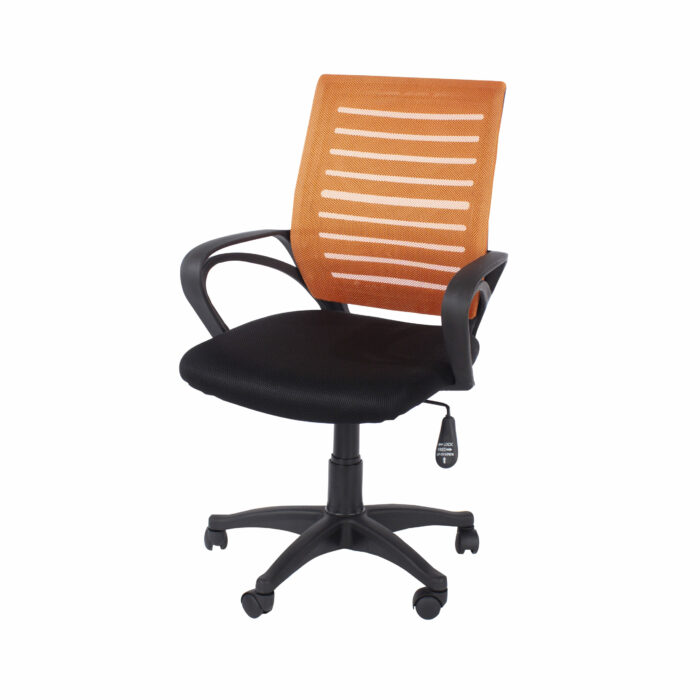 Core Loft study chair with arms, orange mesh back, black fabric seat & black base-24223