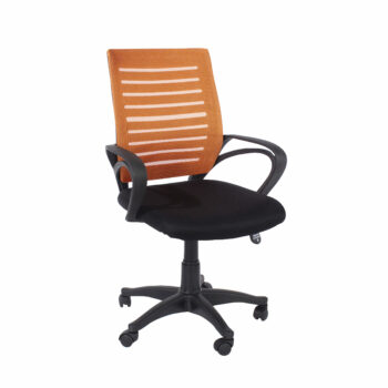 Core Loft study chair with arms, orange mesh back, black fabric seat & black base-0