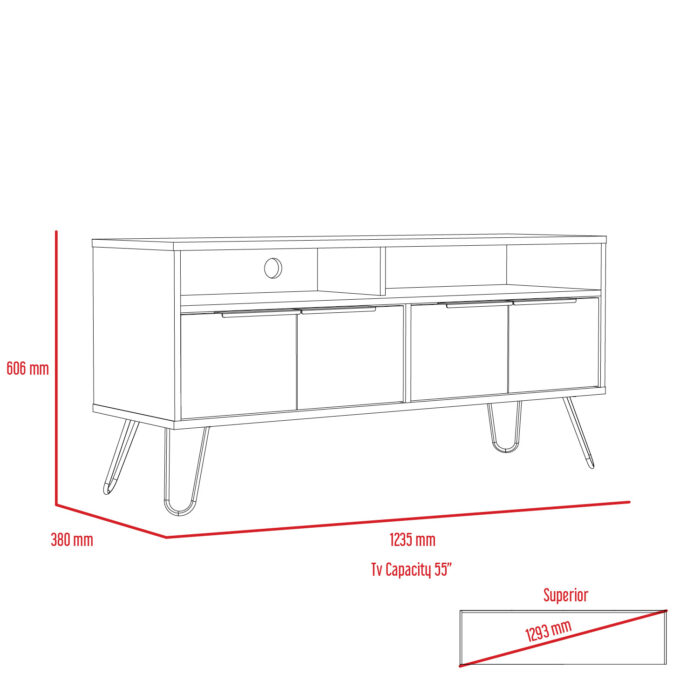 Core Nevada wide screen TV rack with 4 doors in grey & smoked oak effect-24274