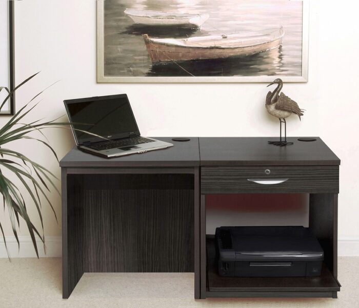 rwhites Small Office Desk Set 1 Single Drawers & Printer Shelf Black Havana-0