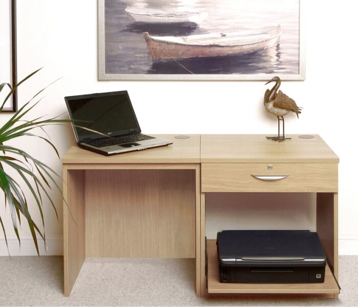 rwhites Small Office Desk Set 1 Single Drawers & Printer Shelf Classic Oak-0