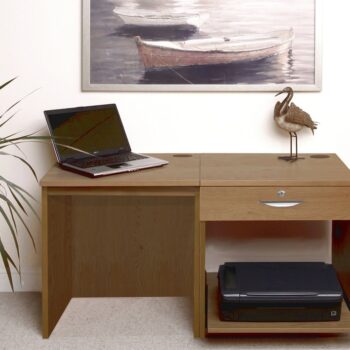 rwhites Small Office Desk Set 1 Single Drawers & Printer Shelf English Oak-0