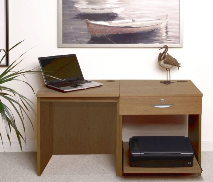 rwhites Small Office Desk Set 1 Single Drawers & Printer Shelf English Oak-0