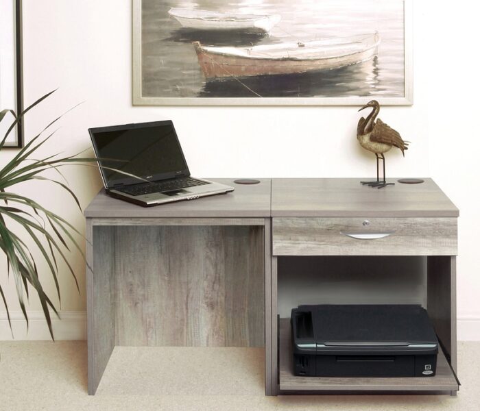 rwhites Small Office Desk Set 1 Single Drawers & Printer Shelf Grey Nebraska-0