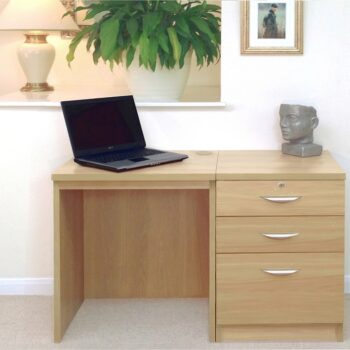 rwhites Small Office Desk Set 2 with 2 plus 1 filing Drawer Pedestal Classic Oak-0