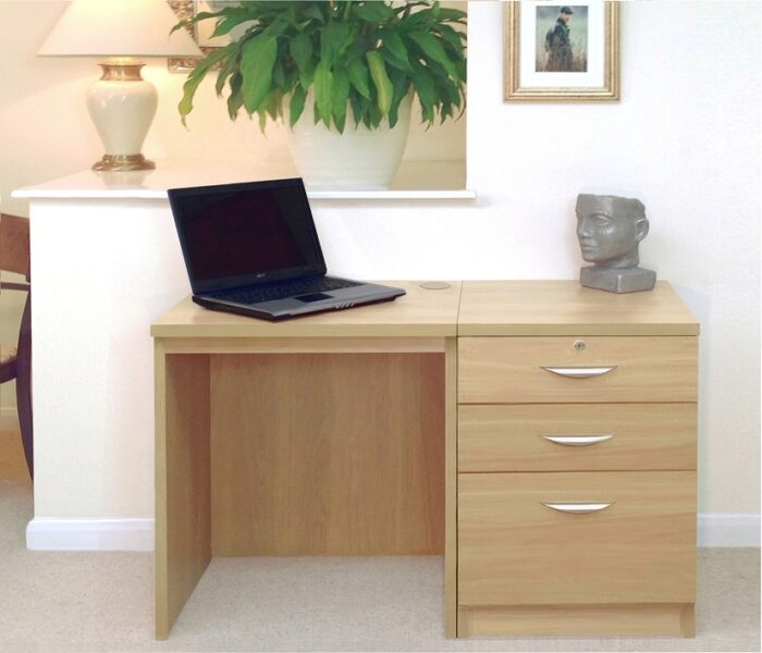 rwhites Small Office Desk Set 2 with 2 plus 1 filing Drawer Pedestal Classic Oak-0