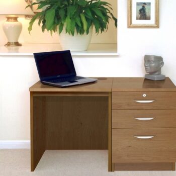 rwhites Small Office Desk Set 2 with 2 plus 1 filing Drawer Pedestal English Oak-0