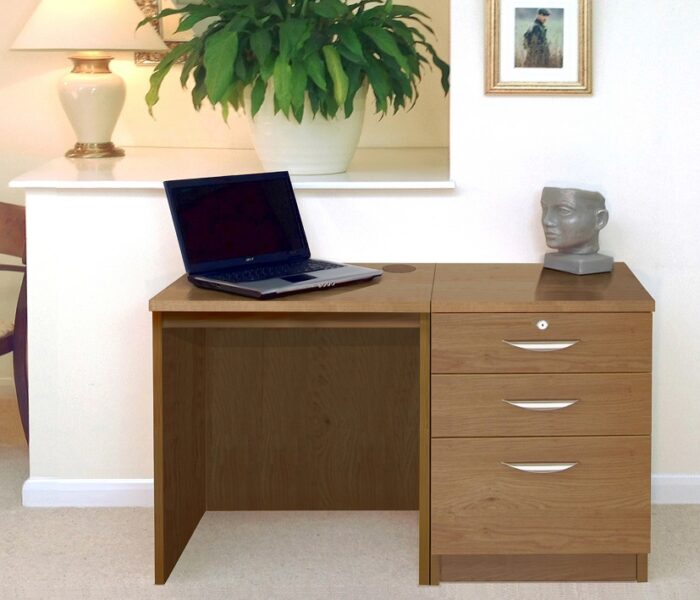 rwhites Small Office Desk Set 2 with 2 plus 1 filing Drawer Pedestal English Oak-0