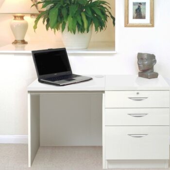 rwhites Small Office Desk Set 2 with 2 plus 1 filing Drawer Pedestal Satin White-0