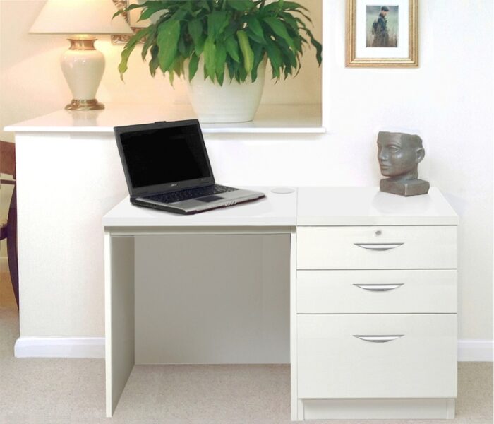 rwhites Small Office Desk Set 2 with 2 plus 1 filing Drawer Pedestal Satin White-0