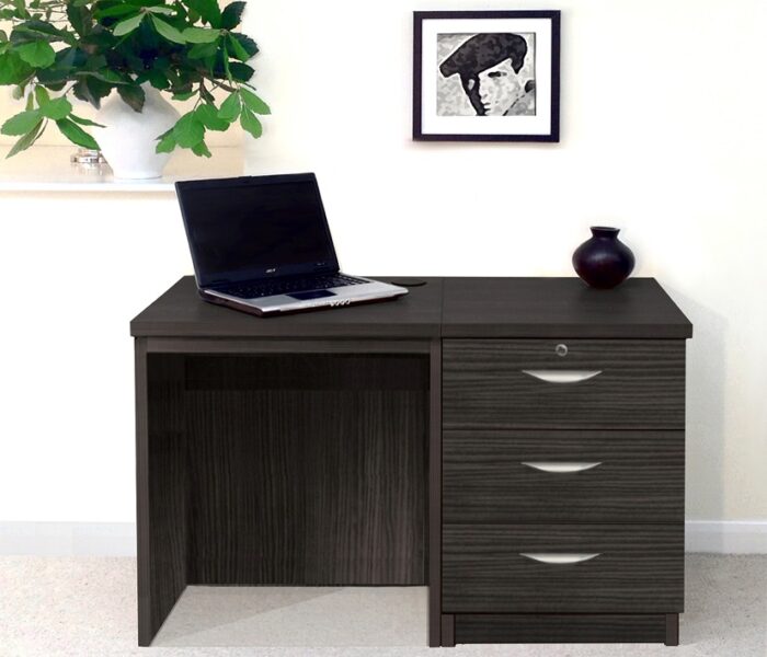 rwhites Small Office Desk Set 3 with 3 Drawer Pedestal Black Havana-0