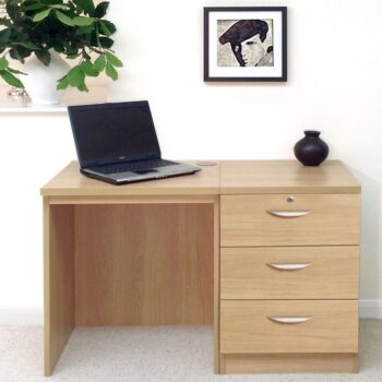 rwhites Small Office Desk Set 3 with 3 Drawer Pedestal Classic Oak-0