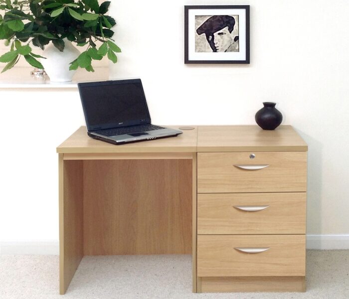 rwhites Small Office Desk Set 3 with 3 Drawer Pedestal Classic Oak-0