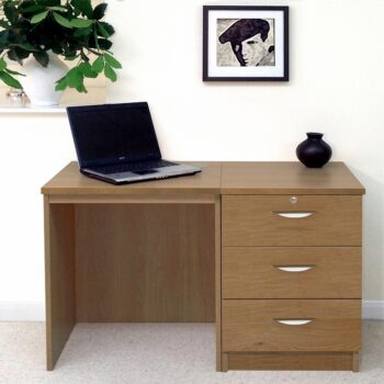 rwhites Small Office Desk Set 3 with 3 Drawer Pedestal English Oak-0