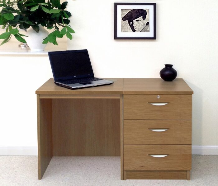 rwhites Small Office Desk Set 3 with 3 Drawer Pedestal English Oak-0