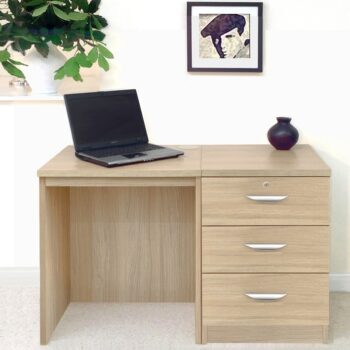 rwhites Small Office Desk Set 3 with 3 Drawer Pedestal Sandstone-0