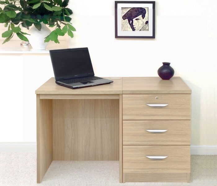rwhites Small Office Desk Set 3 with 3 Drawer Pedestal Sandstone-0