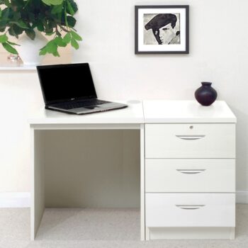 rwhites Small Office Desk Set 3 with 3 Drawer Pedestal Satin White-0