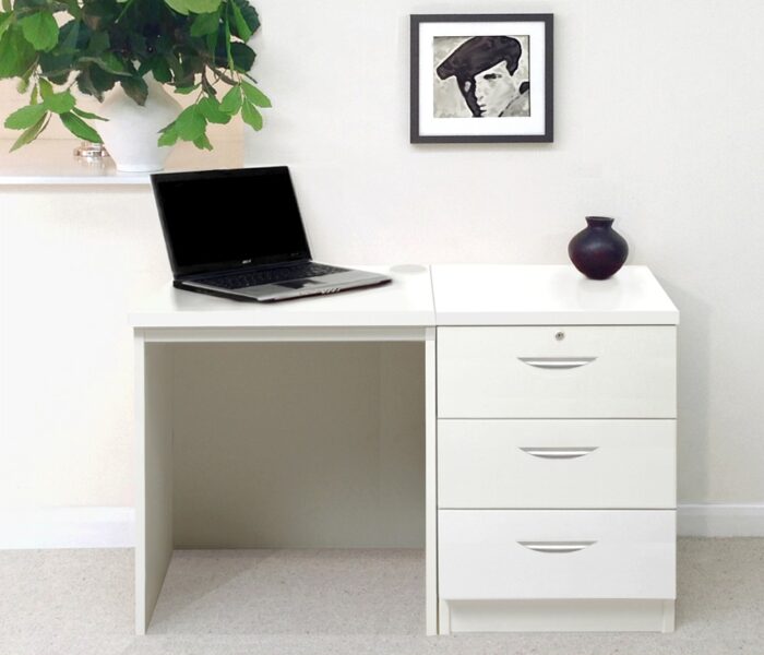 rwhites Small Office Desk Set 3 with 3 Drawer Pedestal Satin White-0