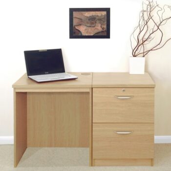 rwhites Small Office Desk Set 4 with 2 filing Drawer Pedestal Classic Oak-0