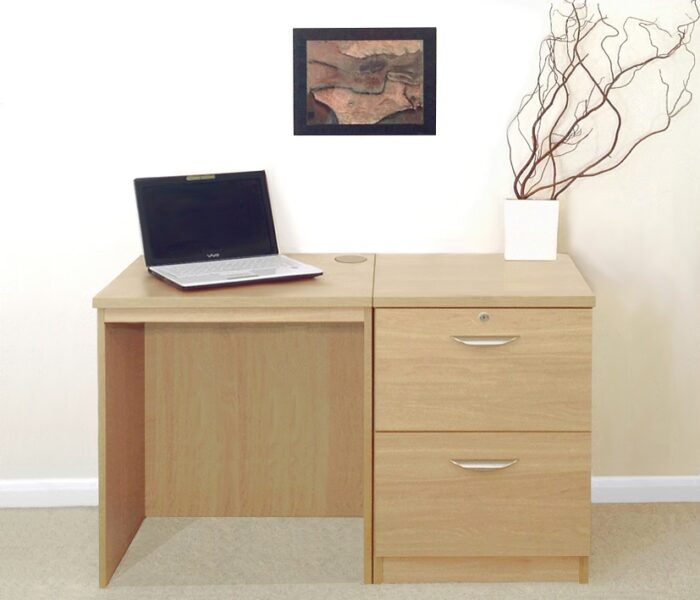 rwhites Small Office Desk Set 4 with 2 filing Drawer Pedestal Classic Oak-0