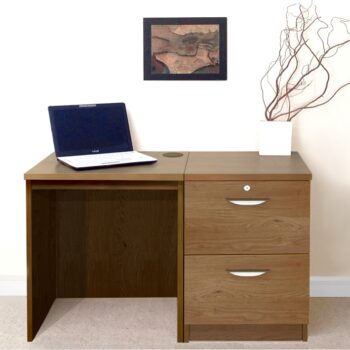 rwhites Small Office Desk Set 4 with 2 filing Drawer Pedestal English Oak pre assembled-0