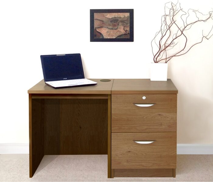 rwhites Small Office Desk Set 4 with 2 filing Drawer Pedestal English Oak pre assembled-0
