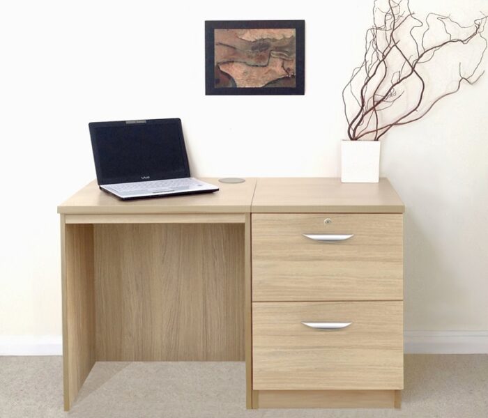 rwhites Small Office Desk Set 4 with 2 filing Drawer Pedestal Sandstone pre-assembled-0