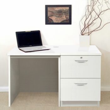 rwhites Small Office Desk Set 4 with 2 filing Drawer Pedestal Satin White pre-assembled-0