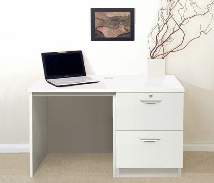 rwhites Small Office Desk Set 4 with 2 filing Drawer Pedestal Satin White pre-assembled-0