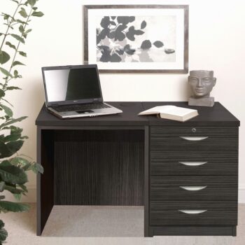 rwhites Small Office Desk Set 5 with 4 Drawer Pedestal Black Havana pre-assembled-0