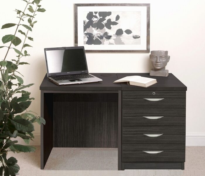 rwhites Small Office Desk Set 5 with 4 Drawer Pedestal Black Havana pre-assembled-0