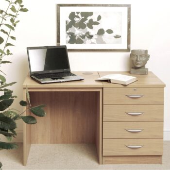 rwhites Small Office Desk Set 5 with 4 Drawer Pedestal Classic Oak pre-assembled-0