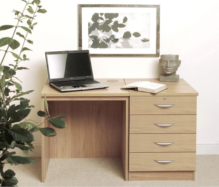 rwhites Small Office Desk Set 5 with 4 Drawer Pedestal Classic Oak pre-assembled-0
