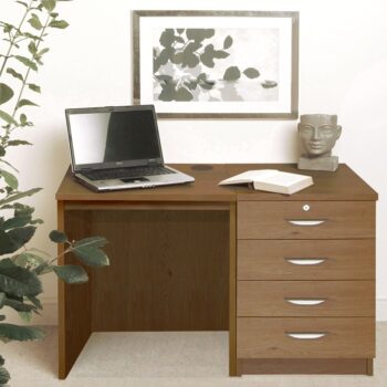 rwhites Small Office Desk Set 5 with 4 Drawer Pedestal English Oak - pre-assembled-0