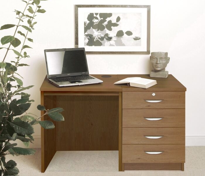 rwhites Small Office Desk Set 5 with 4 Drawer Pedestal English Oak - pre-assembled-0