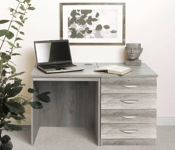 rwhites Small Office Desk Set 5 with 4 Drawer Pedestal Grey Nebraska pre-assembled-0