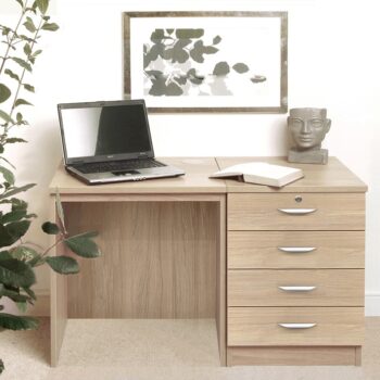 rwhites Small Office Desk Set 5 with 4 Drawer Pedestal sandstone Pre-assembled-0