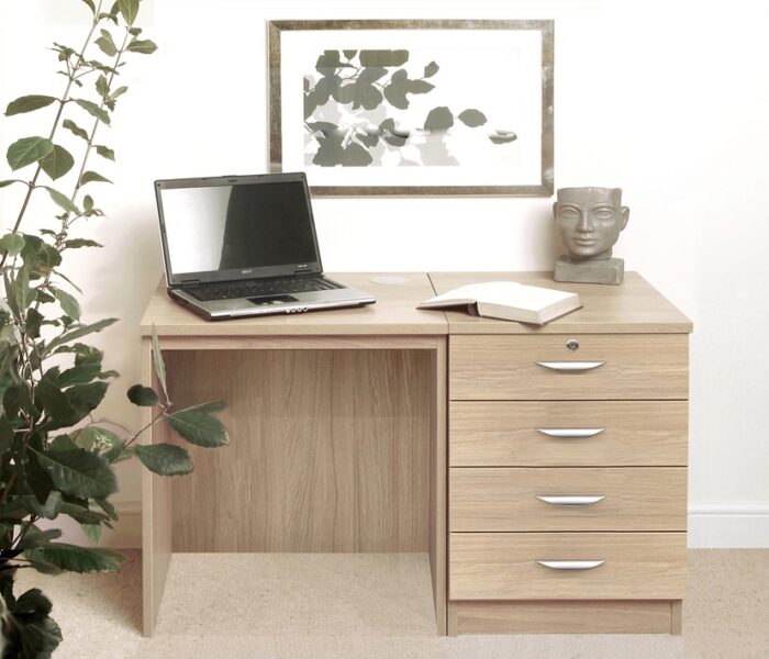 rwhites Small Office Desk Set 5 with 4 Drawer Pedestal sandstone Pre-assembled-0