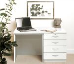 rwhites Small Office Desk Set 5 with 4 Drawer Pedestal Satin White Pre-assembled-0