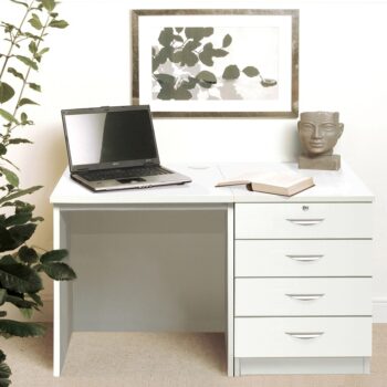 rwhites Small Office Desk Set 5 with 4 Drawer Pedestal Satin White Pre-assembled-0