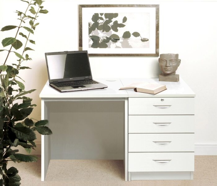 rwhites Small Office Desk Set 5 with 4 Drawer Pedestal Satin White Pre-assembled-0